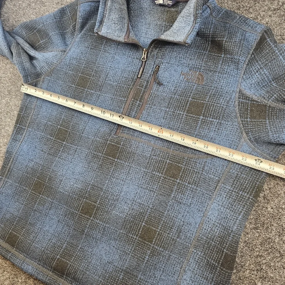 The North Face Men's XL Sweater Fleece Jacket Blue Black Plaid 1/4 Zip